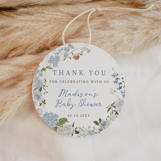 Etiquetas Para Recuerdos Delicate Blue Floral Wreath Baby Shower (Subido por el creador)