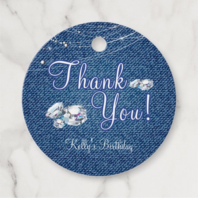Etiquetas Para Recuerdos Denim y diamantes (Anverso)