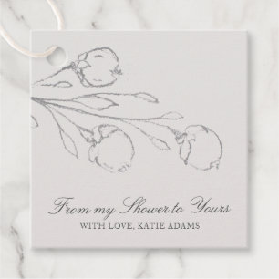 Etiquetas Para Recuerdos Desde Mi Ducha Elegante Gris Floral Baño de Novia