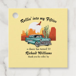 Etiquetas Para Recuerdos Desierto de auto azul retro para hombres 50 cumple