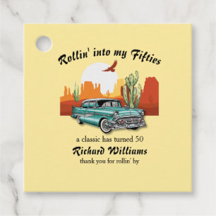 Etiquetas Para Recuerdos Desierto de auto azul retro para hombres 50 cumple