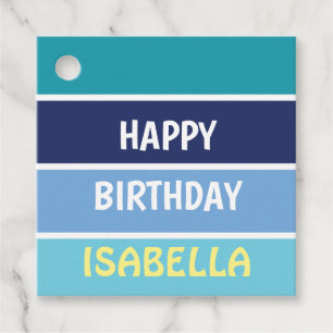 Etiquetas Para Recuerdos Día de cumpleaños feliz con franjas azules