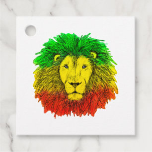 Etiquetas Para Recuerdos Dibujo de cabeza de león Rasta rojo amarillo verde