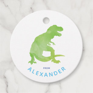 Etiquetas Para Recuerdos Dinosaurio T-Rex de color de agua verde de cumplea