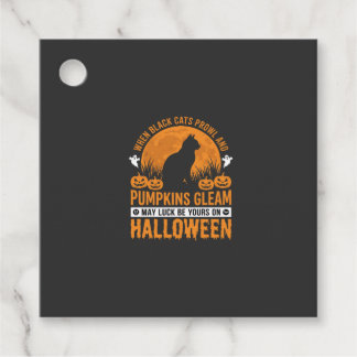 Etiquetas Para Recuerdos Diseño de Luna de Calabaza de Gato Negro de Hallow