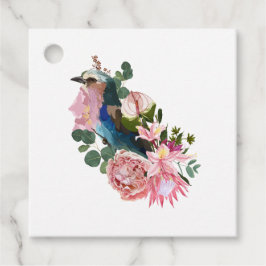 Etiquetas Para Recuerdos Diseño de verano con flores de pájaro y rosa.