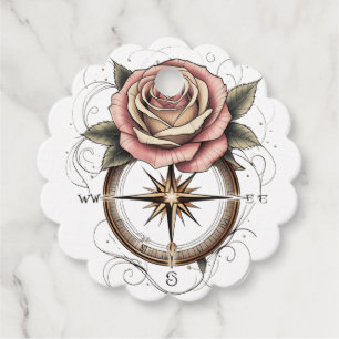 Etiquetas Para Recuerdos Diseño inspirado en el tatuaje de la brújula Rosa