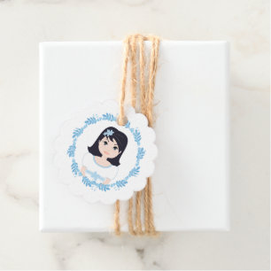 Etiquetas Para Recuerdos Diseño Niña de Comunión con Orla Floral Azul