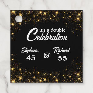 Etiquetas Para Recuerdos Doble celebración conjunta cumpleaños dorado negro