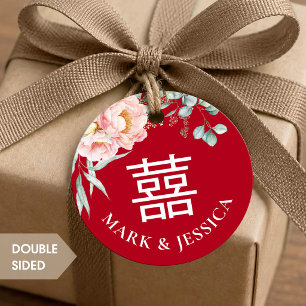 Etiquetas Para Recuerdos Doble Felicidad Peonía Roja Boda Redonda