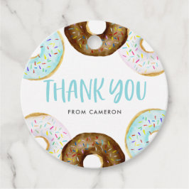 Etiquetas Para Recuerdos Donuts azules y de chocolate en la fiesta de cumpl