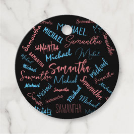 Etiquetas Para Recuerdos Dos nombres parejas patrón monograma azul claro ro