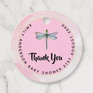 Etiquetas Para Recuerdos DRAGONFLY de color de agua gracias Baby Shower Pin