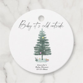 Etiquetas Para Recuerdos Ducha de bebé del árbol de Navidad en acuarela