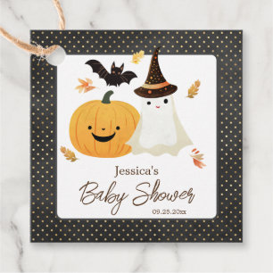 Etiquetas Para Recuerdos Ducha de bebé Little Boo Halloween de lunares