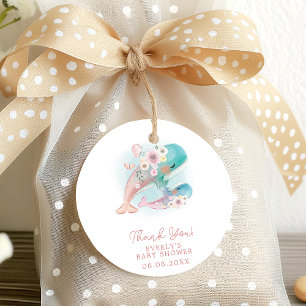 Etiquetas Para Recuerdos Ducha de Bebé Niña Ballenas Acuarela Floral