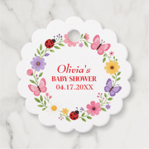 Etiquetas Para Recuerdos Ducha de Bebé Niña Mariquita Flor Silvestre