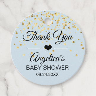 Etiquetas Para Recuerdos Ducha de Bebé Nupcial Personalizada Azul y Dorada