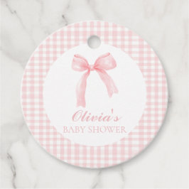 Etiquetas Para Recuerdos Ducha de bebé preppy con lazo rosa y cuadros gingh