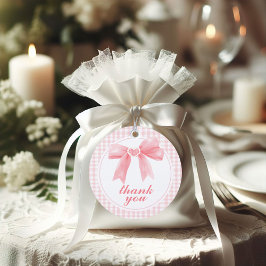 Etiquetas Para Recuerdos Ducha de bebé preppy con lazo rosa y cuadros gingh