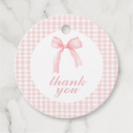 Etiquetas Para Recuerdos Ducha de bebé preppy con lazo rosa y cuadros gingh