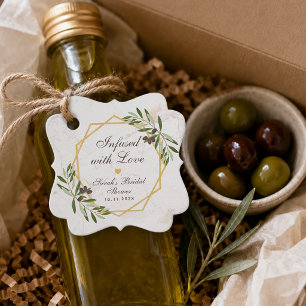 Etiquetas Para Recuerdos Ducha de Novia con Aceite de Oliva Infundida con V