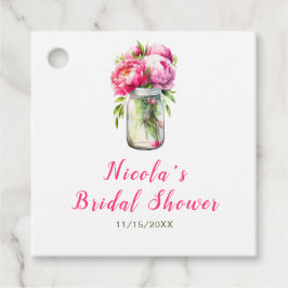 Etiquetas Para Recuerdos Ducha de Novia en Tarro de Mason con Peonías Rosad
