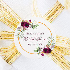 Etiquetas Para Recuerdos Ducha de novia floral oro geométrico burgundy