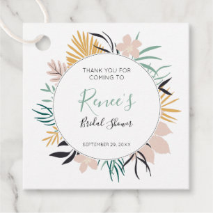 Etiquetas Para Recuerdos Ducha de Novia Hojas y Flores Tropicales Pastel