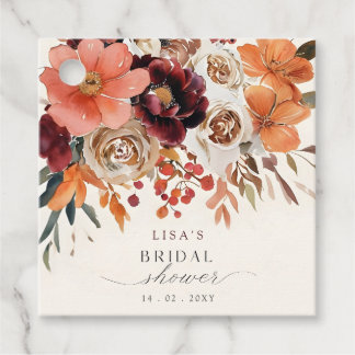 Etiquetas Para Recuerdos Ducha de Novia Otoño Floral Borgoña Rústica