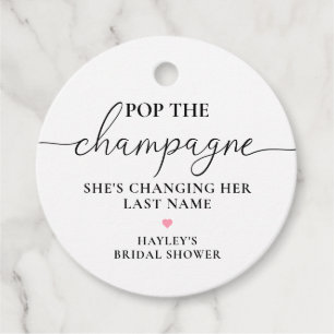 Etiquetas Para Recuerdos Ducha de novia Quinn Pop the Champagne