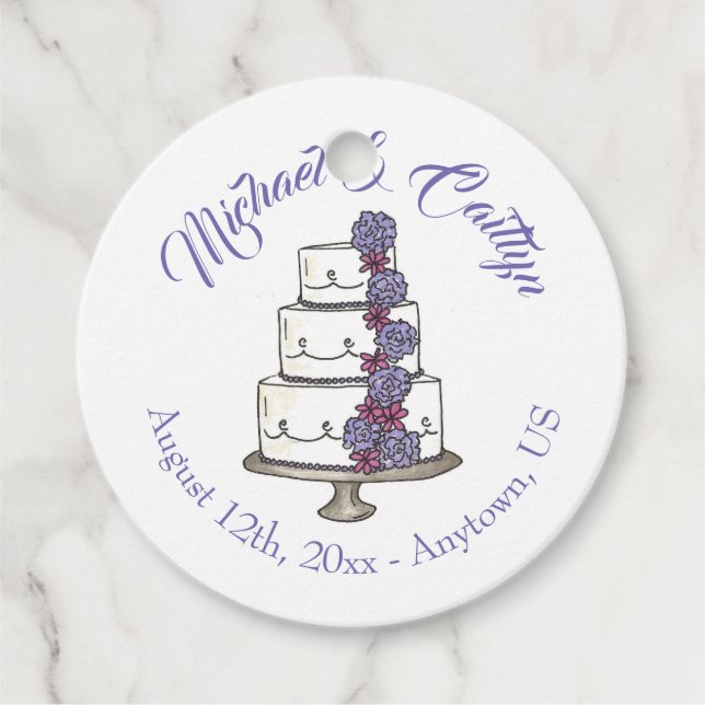 Etiquetas Para Recuerdos Ducha nupcial de Boda de flores moradas en niveles (Anverso)