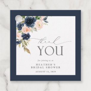 Etiquetas Para Recuerdos Ducha nupcial floral azul marino y Rubor