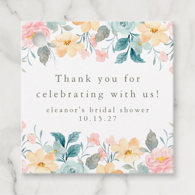 Etiquetas Para Recuerdos Ducha Nupcial Rosa Turquesa Floral Personalizada d (Anverso)