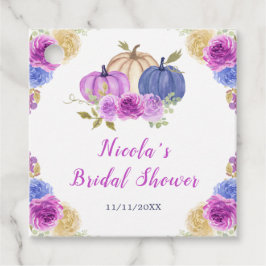 Etiquetas Para Recuerdos Duche de novia de calabazas florales púrpura y azu