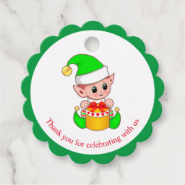 Etiquetas Para Recuerdos Duende de Navidad gracias en verde y blanco