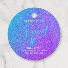 Etiquetas Para Recuerdos Dulce 16 Purpurina Verde azulado Púrpura Gracias N