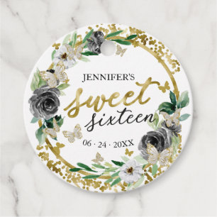 Etiquetas Para Recuerdos Dulces 16 Mariposa Floral Negro Oro