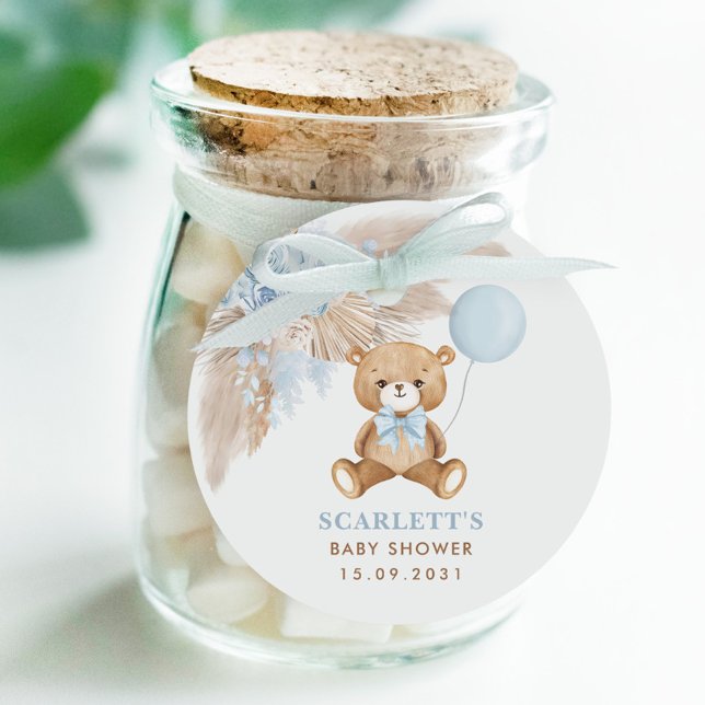 Etiquetas Para Recuerdos Dusty Blue Floral Boho Teddy Bear Baby Shower (Subido por el creador)