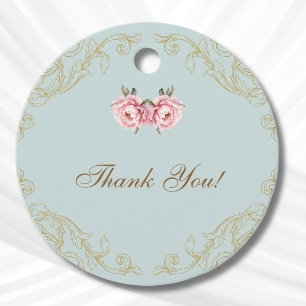 Etiquetas Para Recuerdos Dusty Blue Rococo Peony Baby Shower Gracias