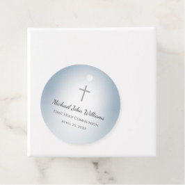 Etiquetas Para Recuerdos Dusty Blue Simple Cross Boys First Holy Communia