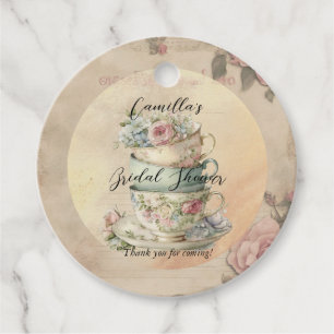 Etiquetas Para Recuerdos Efímera de tazas de té florales apiladas para desp