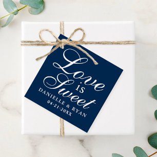 Etiquetas Para Recuerdos El amor es dulce Monograma de escritura Navy Boda