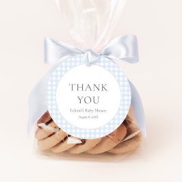 Etiquetas Para Recuerdos El Baby Shower de Pale Blue Gingham Boy