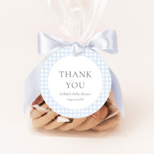 Etiquetas Para Recuerdos El Baby Shower de Pale Blue Gingham Boy