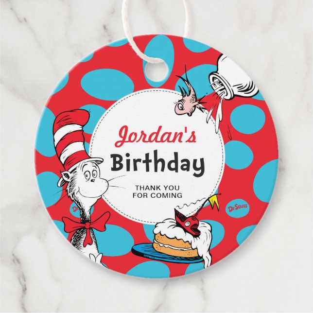 Etiquetas Para Recuerdos El gato del Dr. Seuss en el favor del cumpleaños d (Anverso)