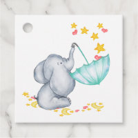Elefante con un Baby Shower neutral con paraguas