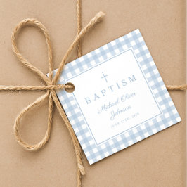 Etiquetas Para Recuerdos Elegant Baby Blue Gingham Boy Baptism Thank You 