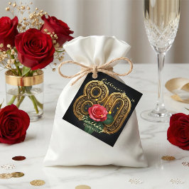 Etiquetas Para Recuerdos Elegant Black Gold Red Rose Floral 80th Birthday