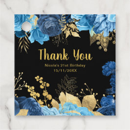 Etiquetas Para Recuerdos Elegant Blue and Gold Flowers Birthday Party 